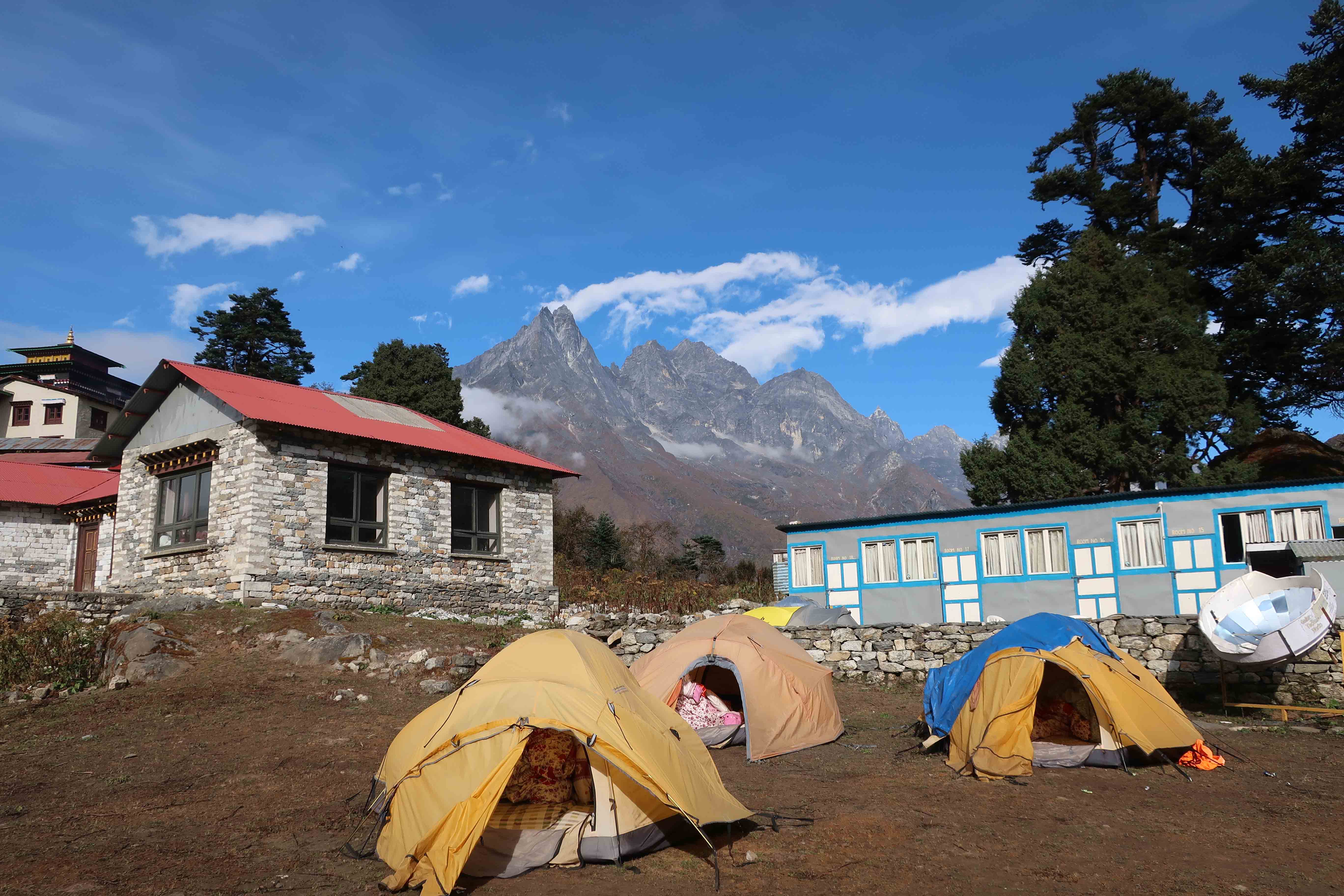 Tents in front of a tea house on Everest base camp trek