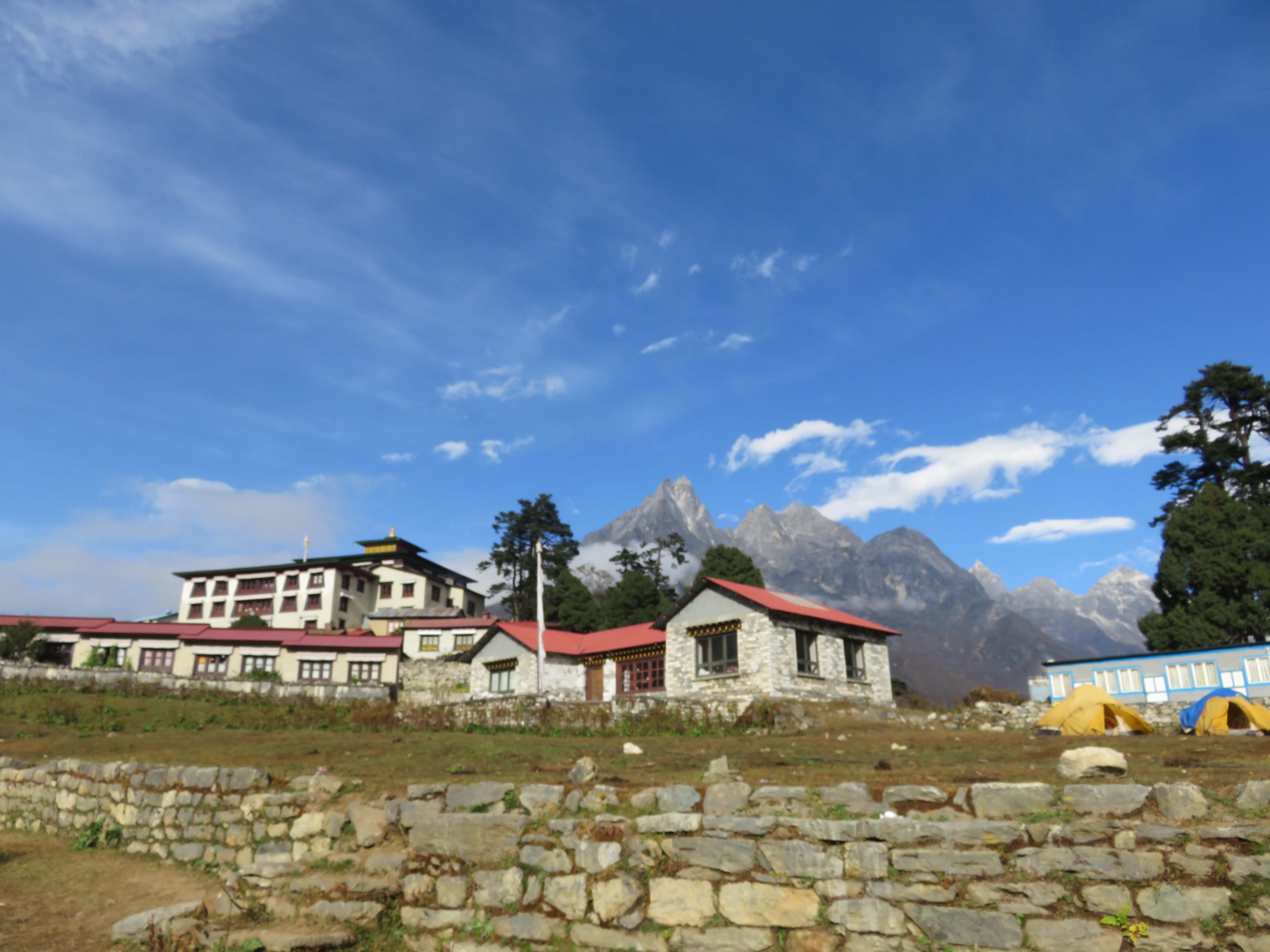 View of tengboche monastery and lodges in Tengboche village nepal EBC trek