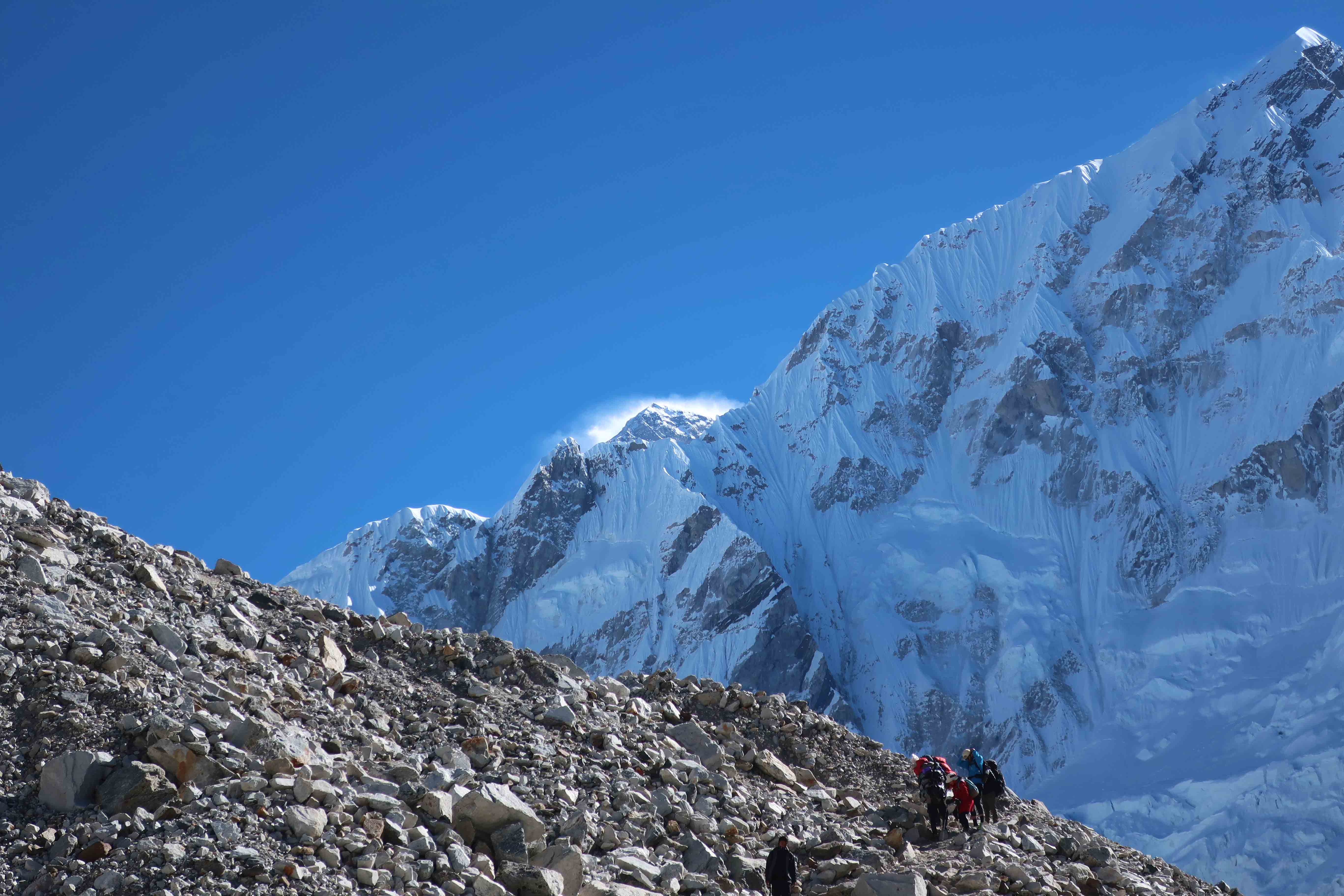 Mt. Everest peaking  on the trail to the Everest Base Camp, October 2018