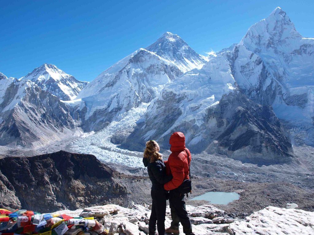 Looking at Mt. Everest from the top of Kala Patthar