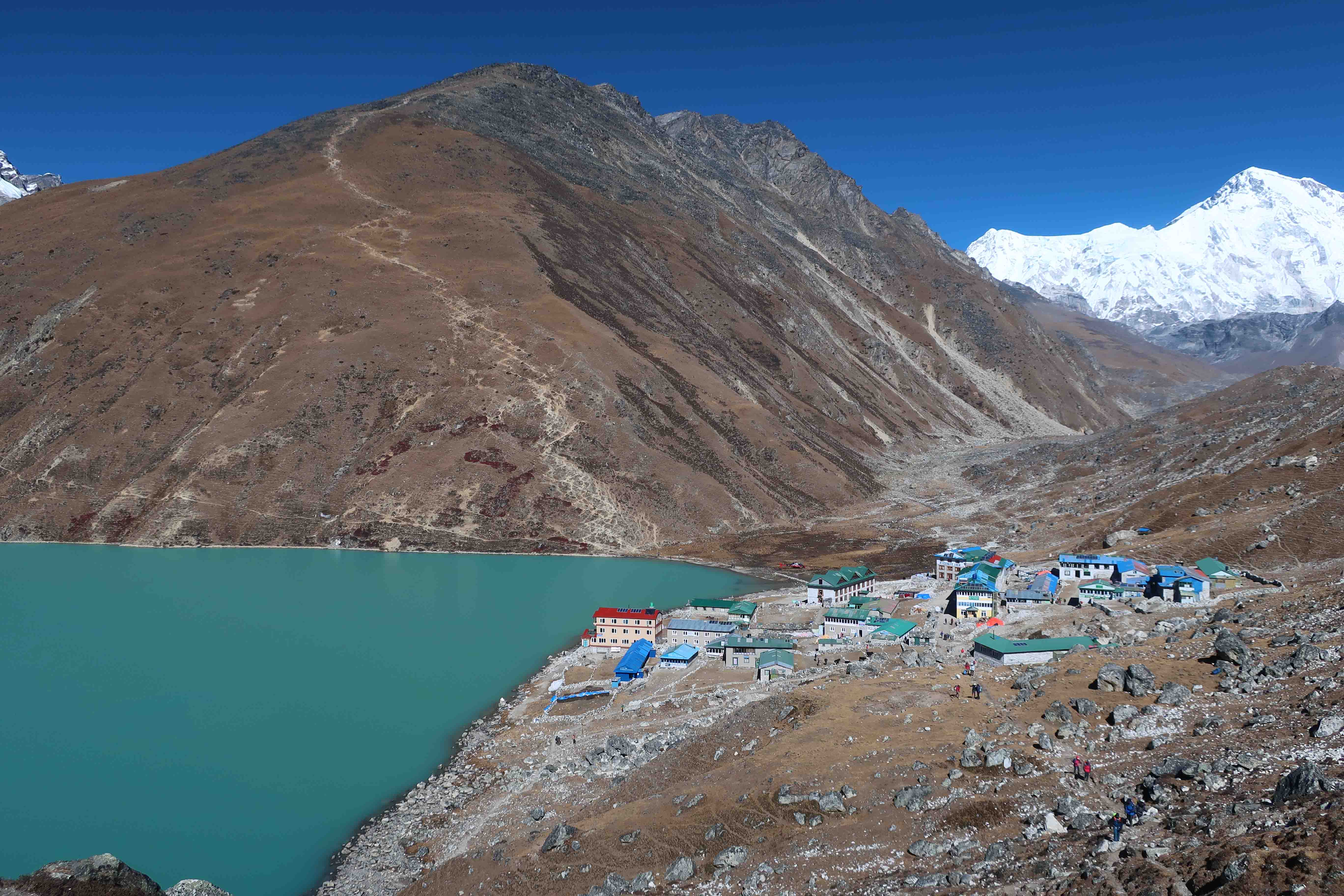 View on Gokyo village over the moraine