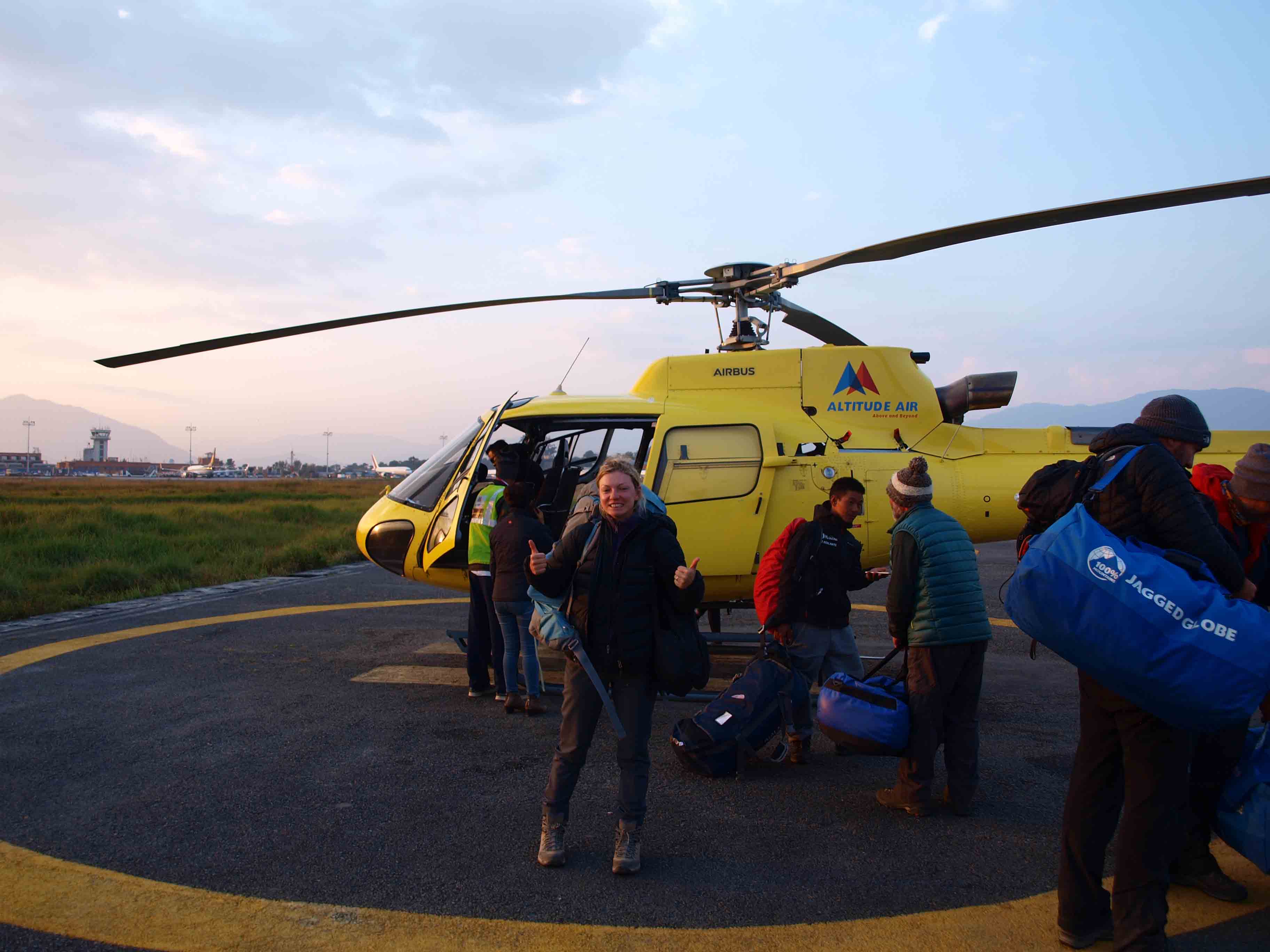 Helicopter landing in Kathmandu Airport Nepal