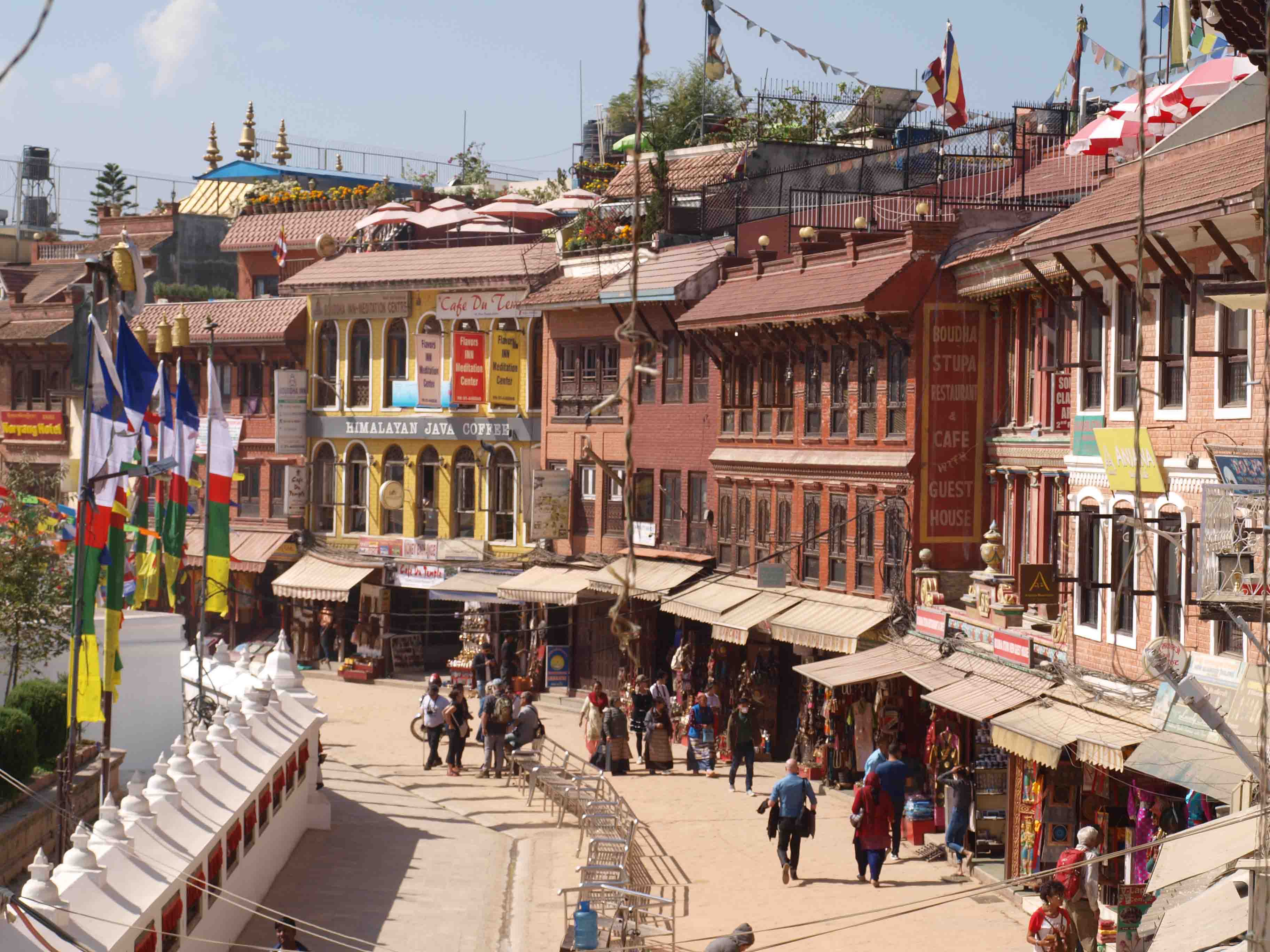 Little stores encircling the Boudhanath Stupa